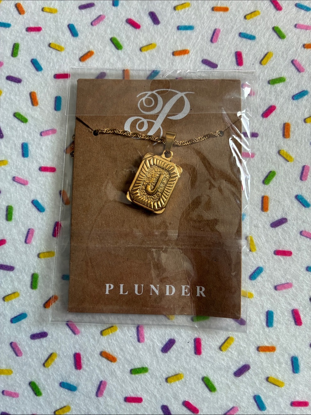Plunder Gold-Tone Rectangular 'J' Medallion Necklace
